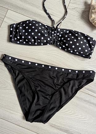 Купальник бандо, раздельный купальник в горошек новый