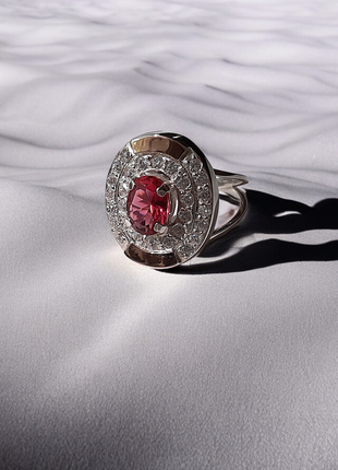 🫧 16.5 размер кольцо серебро с золотом цирконий розовый золотая пластина  розовый