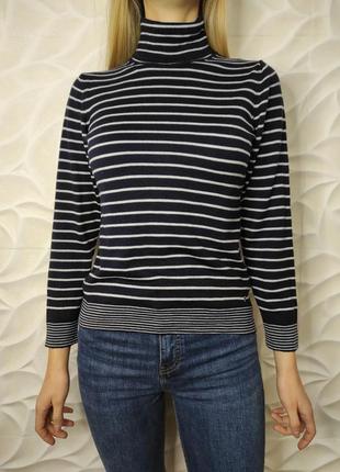 Walbusch свитер из шерсти меринос шерсть в полоску темно-синий гольф водолазка мериносовой свитер шерстиной полосатой под горло