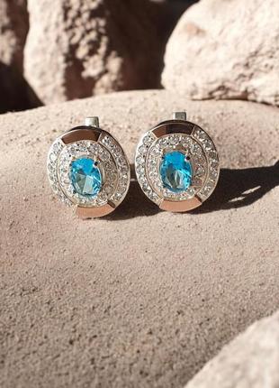 🛍 сережки срібло золото топаз імітація блакитний