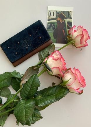 Кошелек портмоне из натуральной кожи и замши с камнями swarovski