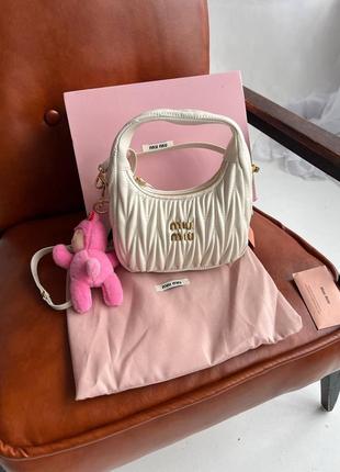 Miu miu wander matelassé nappa leather mini hobo bag milk