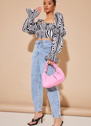 Топ с длинными пышными рукавами зебра блуза укороченная