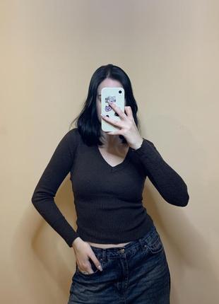 Женская кофта с v-образным вырезом лонгслив в обтяжку с длинным рукавом