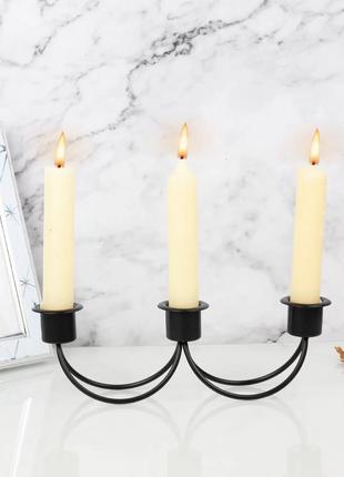 Металевий чорний підсвічник на три свічки, свічник