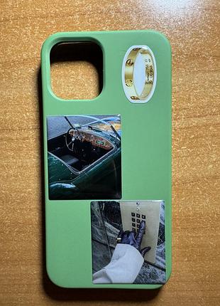 Зелений чохол на iphone 12 з авторськими наліпками