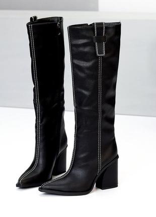 Розпродаж чорні демісезонні чоботи люкс якості з гострим носом на підборах