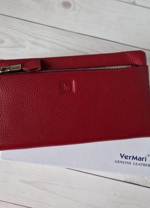 Кожаный женский бордовый кошелек vermari на молнии