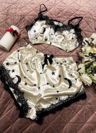 Атласная пижама топ + шортики