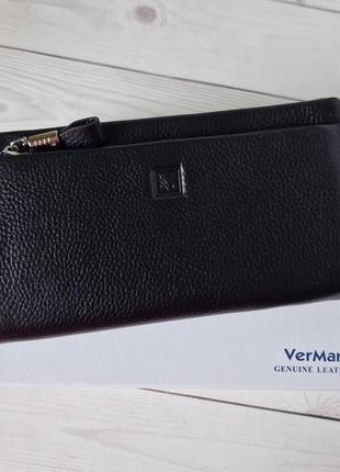 Кожаный женский черный кошелек vermari на молнии
