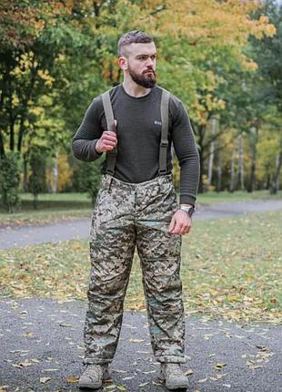 Брюки зимние военные с подтяжками на флисе (пиксель) softshell