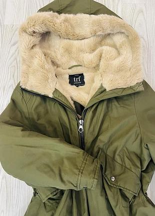 Парка зимняя женская zara хаки зеленая
