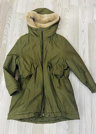 Парка зимняя женская zara хаки зеленая