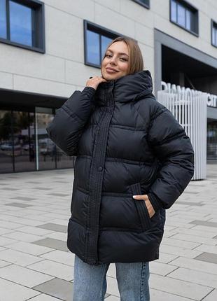 Зимова подовжена куртка пуховик оверсайз пуффер