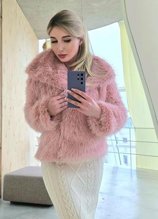 Эко шуба из розового эко меха