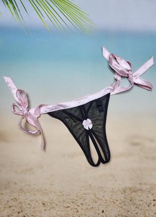 Сексуальні трусики стрінги з доступом з атласними зав'язками