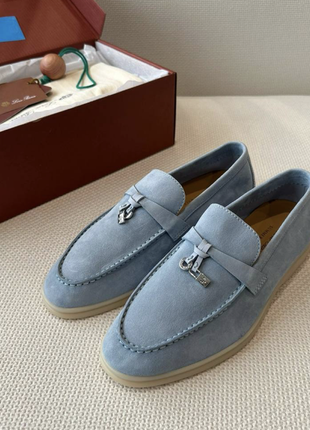 Женские голубые синие замшевые лоро пиана лоферы loro piana summer walk туфли деми демисезонные сапо