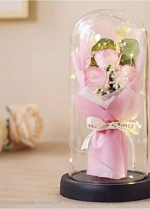 Мыло в виде букета роз в стеклянной колбе с подсветкой kr-04 подарочный набор розовый