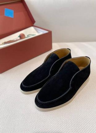 Женские замшевые черные лоферы loro piana open walk  cashmere деми сапоги лоро пиана