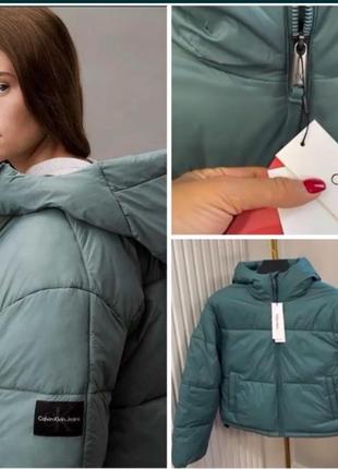 Женская куртка пуховик короткая xs s calvin side оригинал зеленая