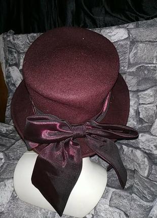 Шикарная фетровая шляпа с бантом винного цвета2 фото