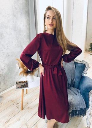 Платье миди марсала