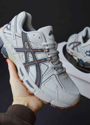 Мужские светло-серые весенние кроссовки asics кожа,сетка, дичащие, спортивные, повседневные, весна-осень