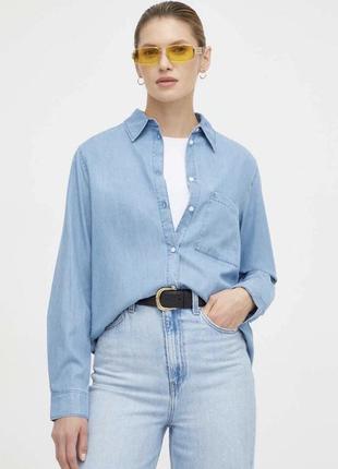Базова блакитна бавовняна сорочка zara база сорочка на ґудзиках з карманом