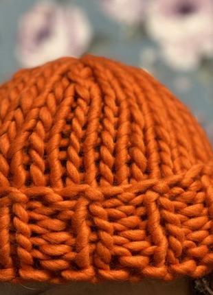 Жіноча зимова шерстяна помаранчева шапка з грубої нитки, вовна1 фото