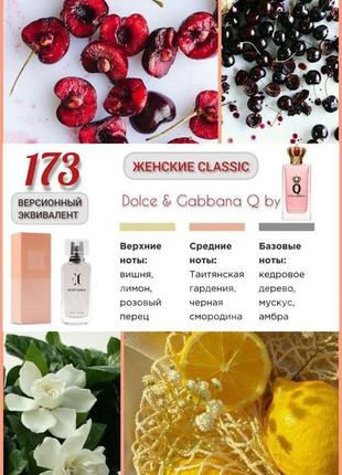 Женские еc classic 173
фруктовый, пудровый, древесный аромат
версионный эквивалент
ec classic 299
/дольче габанна кью/