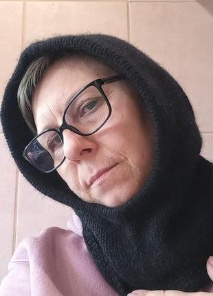 Чорний в'язаний капор з пуху норки, пуховий капюшон