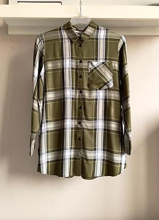 Натуральна оливкова сорочка ч клітинку