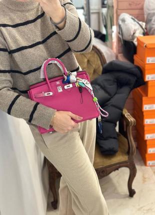 Сумка женская кожаная розовая в стиле birkin