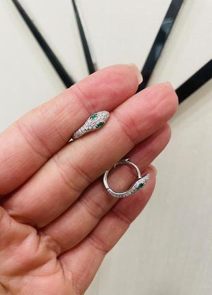 Серебряные серьги молния/змея 925 проба
