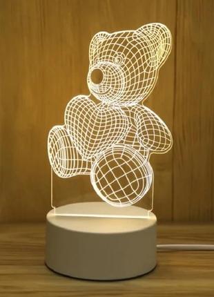Ночник 3d мишка светодиодный