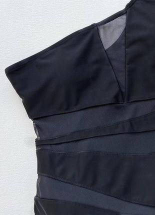 2248 черный слитный купальник на одно плечо вставки из сетки2 фото