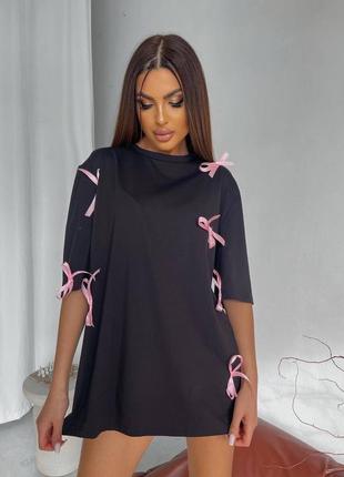 Базова трендова футболка чорна та біла зі стрічками