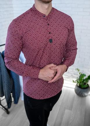 Мужская рубашка бордовая с рисунком 3 пуговицы / турция