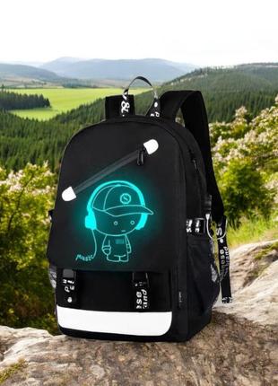 Водонепроникний рюкзак music з usb світиться в темряві чорний