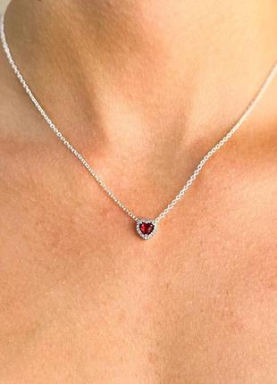 Серебряное ожерелье «красное сердце»