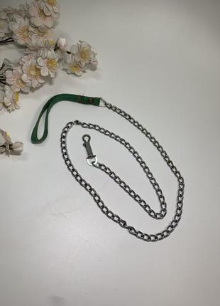 Поводок металлическая цепь для собак поводок-цепь ручка экокожа 1,2м/10 мм зеленый н965  поводок-цеп