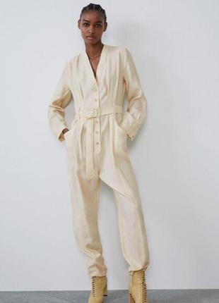 Zara, s, комбинезон желтый, лиоцелл