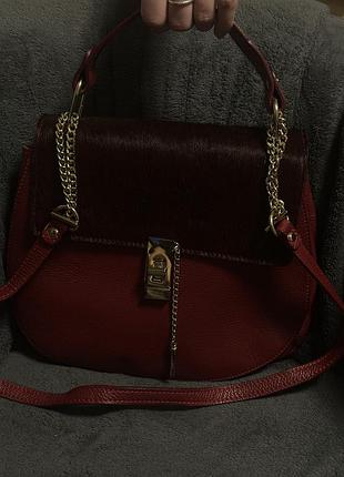 Бордовая сумка из натуральной кожи
