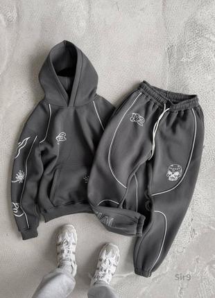 Костюм худи брюки принт зима