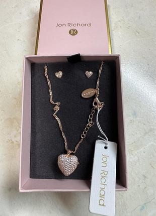 Кулон и пусеты jon richard оригинал, кулон сердечко и серьги, сережки