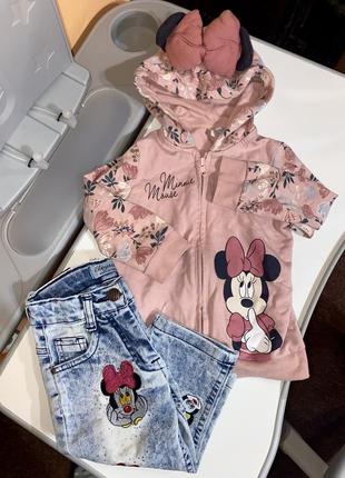 Джинсы, кофточка минные маус, minnie набор для девочки 80-86 см