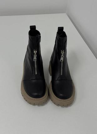 11702👠ботинки зима с молнией спереди и сбоку в натуральной коже утеплены мехом