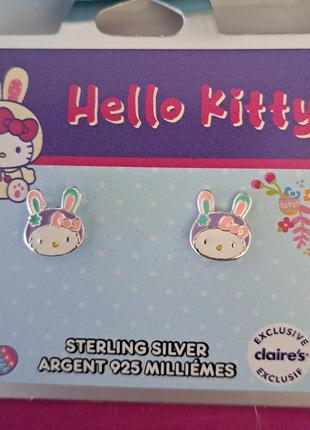 Серебряные детские серьги hello kitty (925 серебро sterling silver)