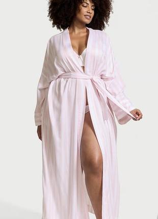 Стиновый длинный розовый полосатый халат victoria’s secret