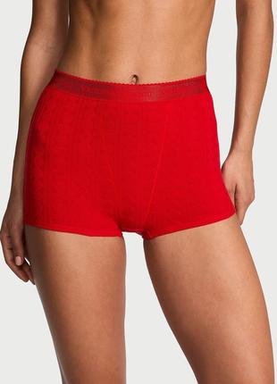 Бавовняні трусики шортики висока талія червоні сердечки boyshort panty
